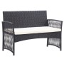 Set muebles de jardín 4 piezas y cojines ratán sintético negro