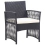 Set muebles de jardín 4 piezas y cojines ratán sintético negro