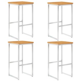 Taburetes de bar 4 uds madera maciza acacia y acero inoxidable