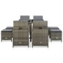 Set de comedor de jardín 9 pzas y cojines ratán sintético gris