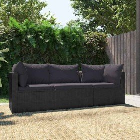 Set de sofás de jardín 3 piezas y cojines ratán sintético negro en Sofás modulares de exterior | Comprar online en Foro24