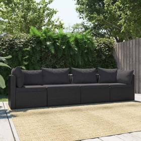 Set de sofás de jardín 4 piezas y cojines ratán sintético negro Set de sofás de jardín 4 piezas y cojines ratán sintético negro