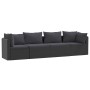 Set de sofás de jardín 4 piezas y cojines ratán sintético negro