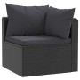 Set de sofás de jardín 4 piezas y cojines ratán sintético negro