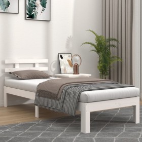 Estructura de cama individual madera maciza blanca