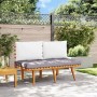 Banco de jardín con cojines madera maciza de acacia 115 cm