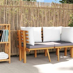 Sofá de esquina para jardín con cojines madera maciza de acacia Sofá de esquina para jardín con cojines madera maciza de acacia