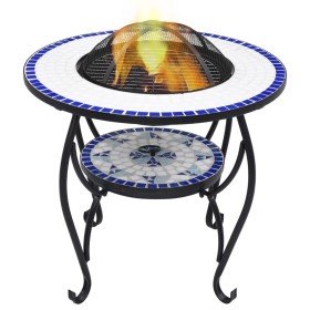 vidaXl Brasero de mosaico cerámica azul y blanco 68 cm