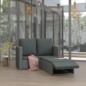 Set de muebles de jardín 2 pzas y cojines ratán sintético gris Set de muebles de jardín 2 pzas y cojines ratán sintético gris