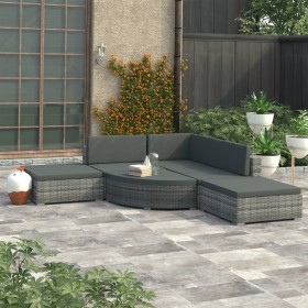 Set de muebles de jardín 6 pzas y cojines ratán sintético gris Set de muebles de jardín 6 pzas y cojines ratán sintético gris