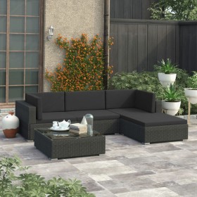 Set de muebles de jardín 5 pzas y cojines ratán sintético negro Set de muebles de jardín 5 pzas y cojines ratán sintético negro