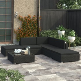 Set muebles de jardín 6 piezas y cojines ratán sintético negro Set muebles de jardín 6 piezas y cojines ratán sintético negro