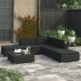 Set muebles de jardín 6 piezas y cojines ratán sintético negro