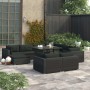 Set muebles de jardín 10 piezas y cojines ratán sintético negro