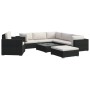 Set muebles de jardín 8 piezas y cojines ratán sintético negro