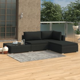 Set de muebles de jardín 4 pzas y cojines ratán sintético negro