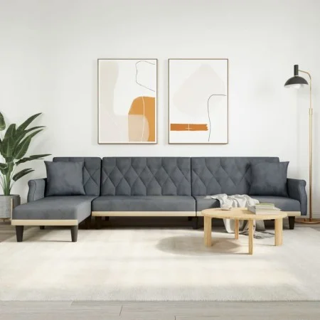 Sofá cama en forma de L terciopelo gris oscuro 271x140x70 cm de vidaXL, Sofás - Ref: Foro24-3157277, Precio: 452,04 €, Descue...