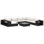 Set muebles de jardín 10 piezas y cojines ratán sintético negro