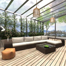 Set muebles de jardín 8 piezas y cojines ratán sintético marrón en Conjuntos de jardín | Comprar online en Foro24
