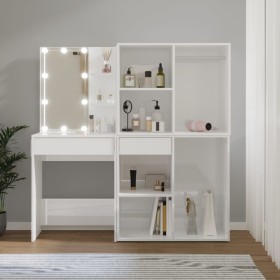 Schminktisch mit LED und 2 Sperrholzschränken glänzend weiß von vidaXL, Schlafzimmerkommoden - Ref: Foro24-3082032, Preis: 21...
