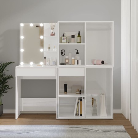 Schminktisch mit LED und 2 Sperrholzschränken glänzend weiß von vidaXL, Schlafzimmerkommoden - Ref: Foro24-3082032, Preis: 21...