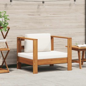 Silla de jardín con cojín madera maciza de acacia color crema