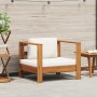 Silla de jardín con cojín madera maciza de acacia color crema