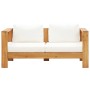 Sofá de jardín con cojín madera de acacia blanco crema 140 cm