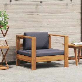 Silla de jardín con cojín madera maciza de acacia gris oscuro Silla de jardín con cojín madera maciza de acacia gris oscuro
