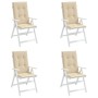 Cojín silla de jardín respaldo alto 4 uds tela beige 120x50x3cm