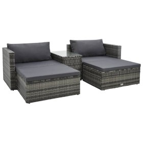 Set de muebles de jardín 5 pzas y cojines ratán sintético gris Set de muebles de jardín 5 pzas y cojines ratán sintético gris