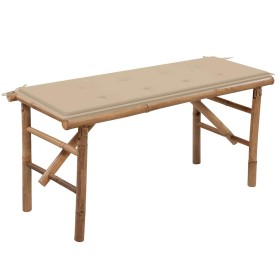 Banco de jardín plegable con cojín bambú 118 cm