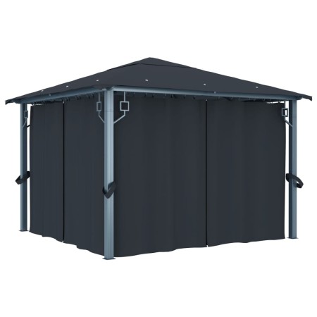 Cenador con cortina gris antracita aluminio 300x300 cm en Carpas y cenadores | Comprar online en Foro24