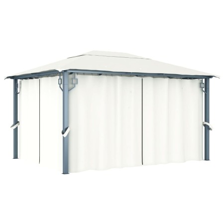 Cenador con cortina color crema aluminio 400x300 cm en Carpas y cenadores | Comprar online en Foro24