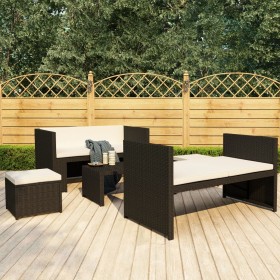 Set muebles de jardín 5 piezas y cojines ratán sintético negro Set muebles de jardín 5 piezas y cojines ratán sintético negro