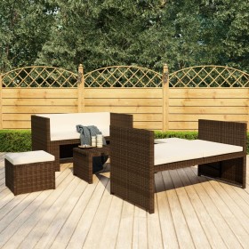 Set muebles de jardín 5 piezas y cojines ratán sintético marrón