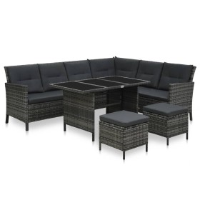 Set de muebles de jardín 4 pzas y cojines ratán sintético gris Set de muebles de jardín 4 pzas y cojines ratán sintético gris