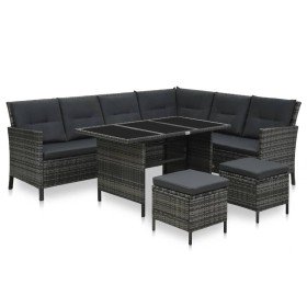 Set de muebles de jardín 4 pzas y cojines ratán sintético gris
