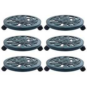 Soporte con ruedas para plantas 6 unidades plástico verde 38 cm