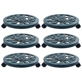 Soporte con ruedas para plantas 6 unidades plástico verde 38 cm