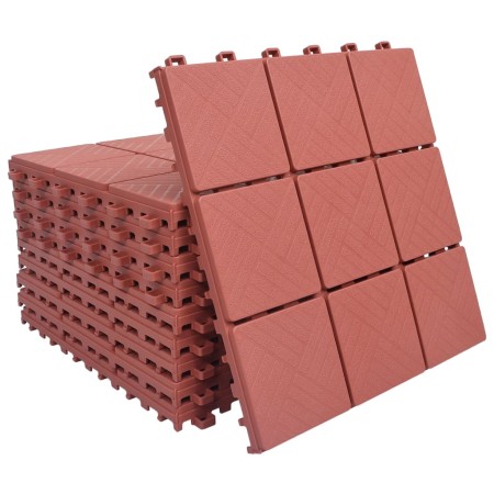 Baldosas de terraza 10 uds plástico rojo 30,5x30,5 cm