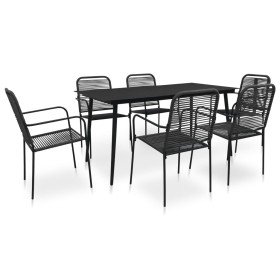Set de comedor de jardín 7 pzas cuerda de algodón y acero negro