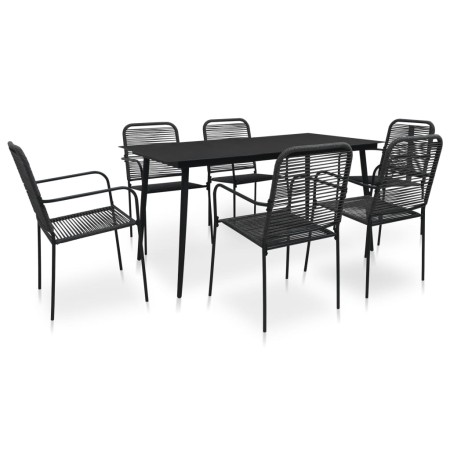 Set de comedor de jardín 7 pzas cuerda de algodón y acero negro