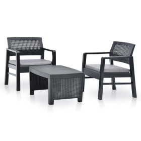 Juego de muebles de jardín 3 piezas plástico gris antracita Juego de muebles de jardín 3 piezas plástico gris antracita