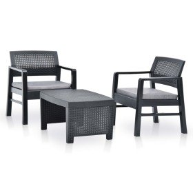 Juego de muebles de jardín 3 piezas plástico gris antracita