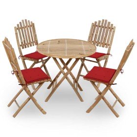 Set de comedor exterior plegable 5 piezas con cojines bambú en Conjuntos de jardín | Comprar online en Foro24