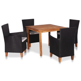 Set de comedor de jardín 5 pzas ratán sintético negro y marrón Set de comedor de jardín 5 pzas ratán sintético negro y marrón