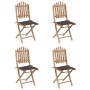 Set de comedor exterior plegable 5 piezas con cojines bambú