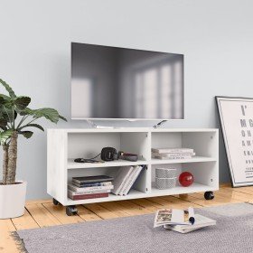 Mueble de TV con ruedas madera contrachapada blanco 90x35x35 cm Mueble de TV con ruedas madera contrachapada blanco 90x35x35 cm