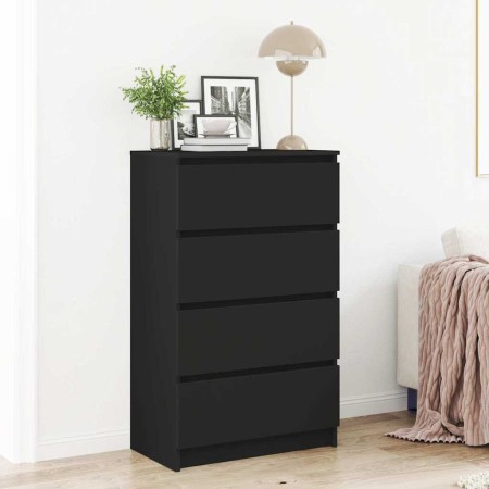 Aparador de madera contrachapada negro 60x35x98,5 cm